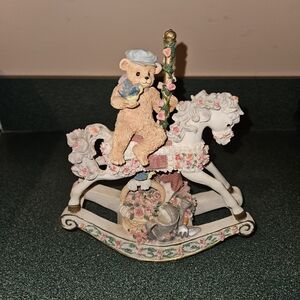Charming Bear on Carousel Horse Figurine